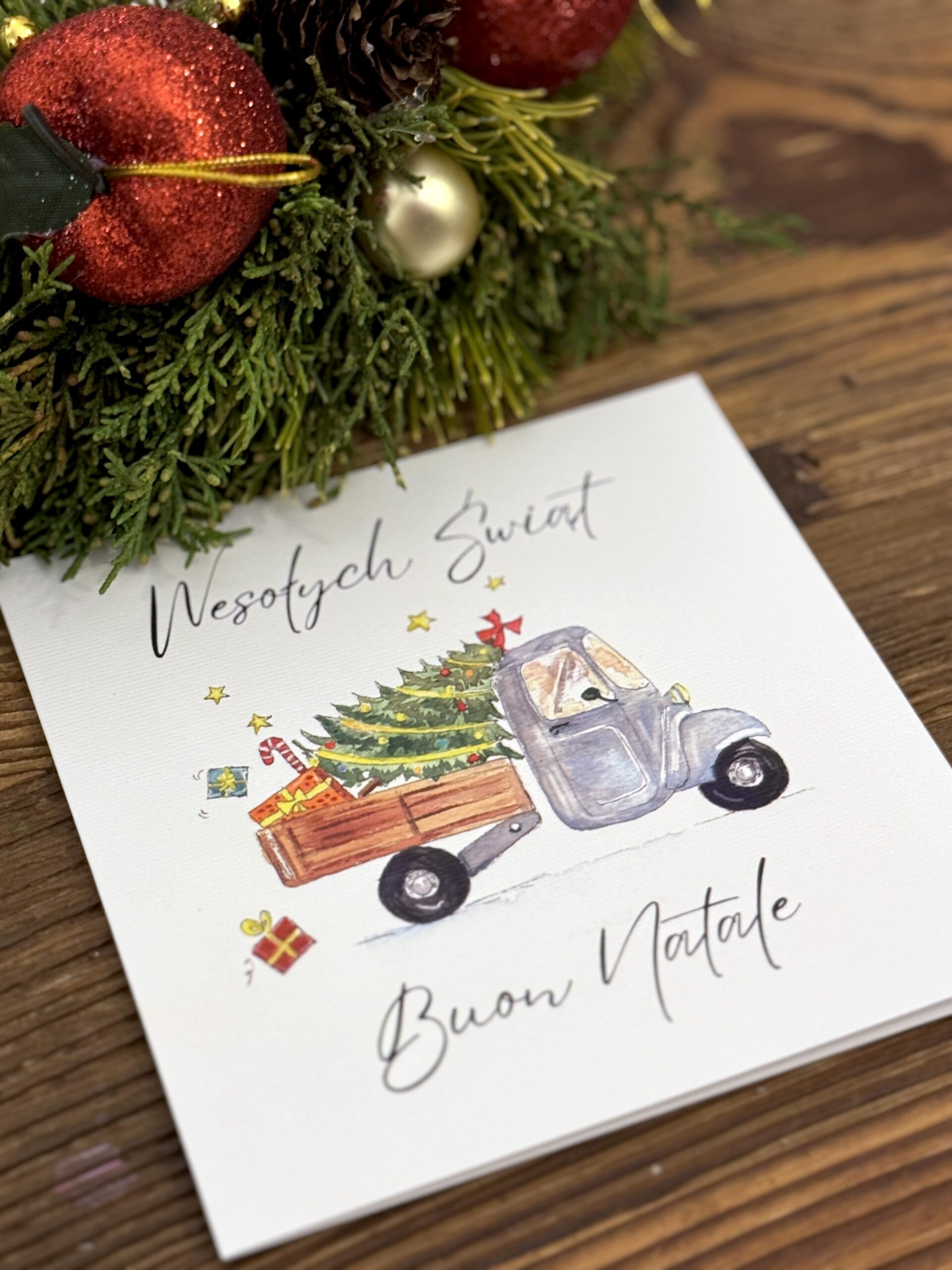 Kartka świąteczna włoski klimat ape z choinką - obrazek 3