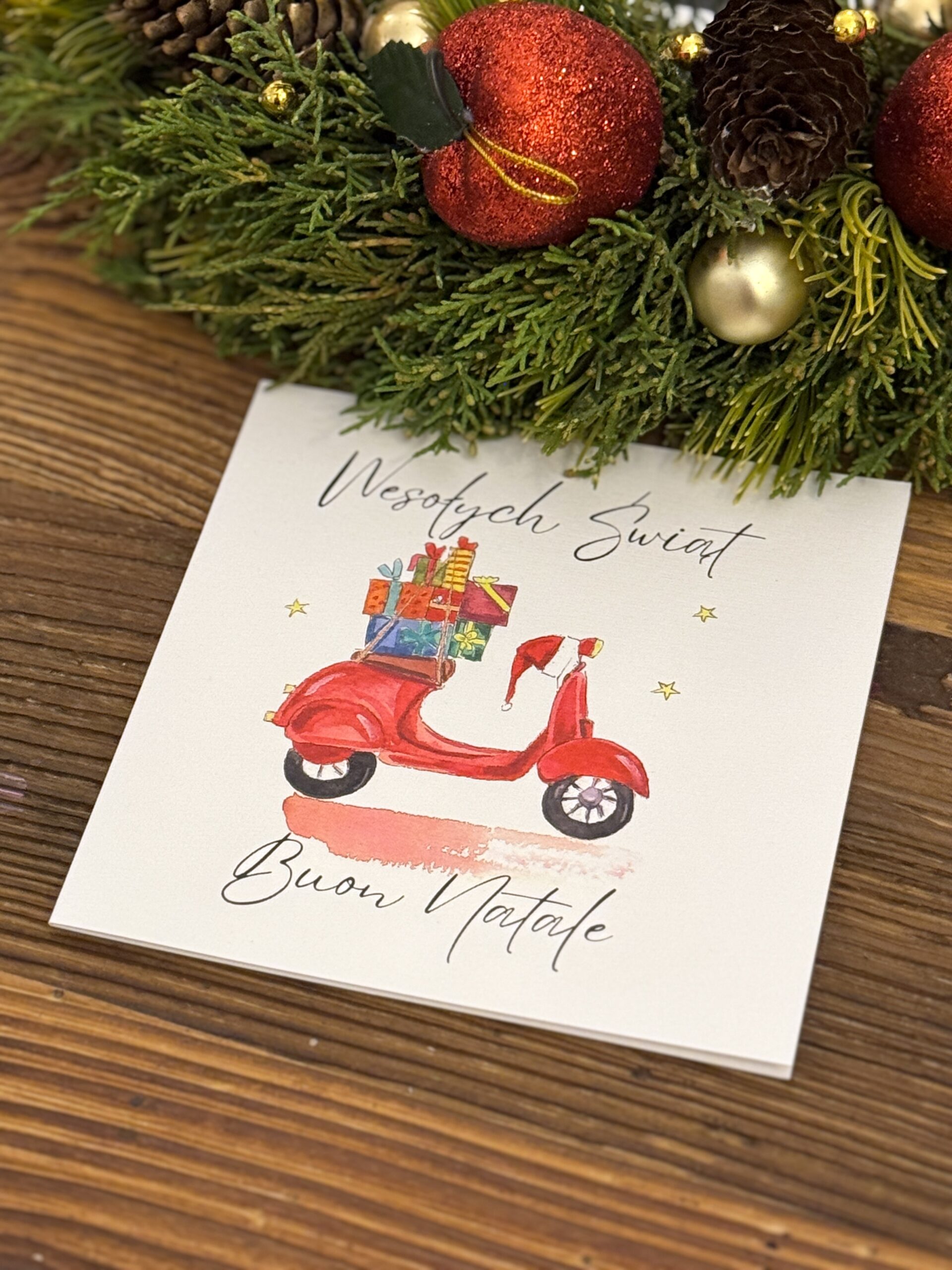 Kartka świąteczna włoski klimat vespa z prezentami - obrazek 5