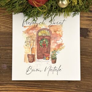 Kartka świąteczna włoski klimat udekorowane drzwi