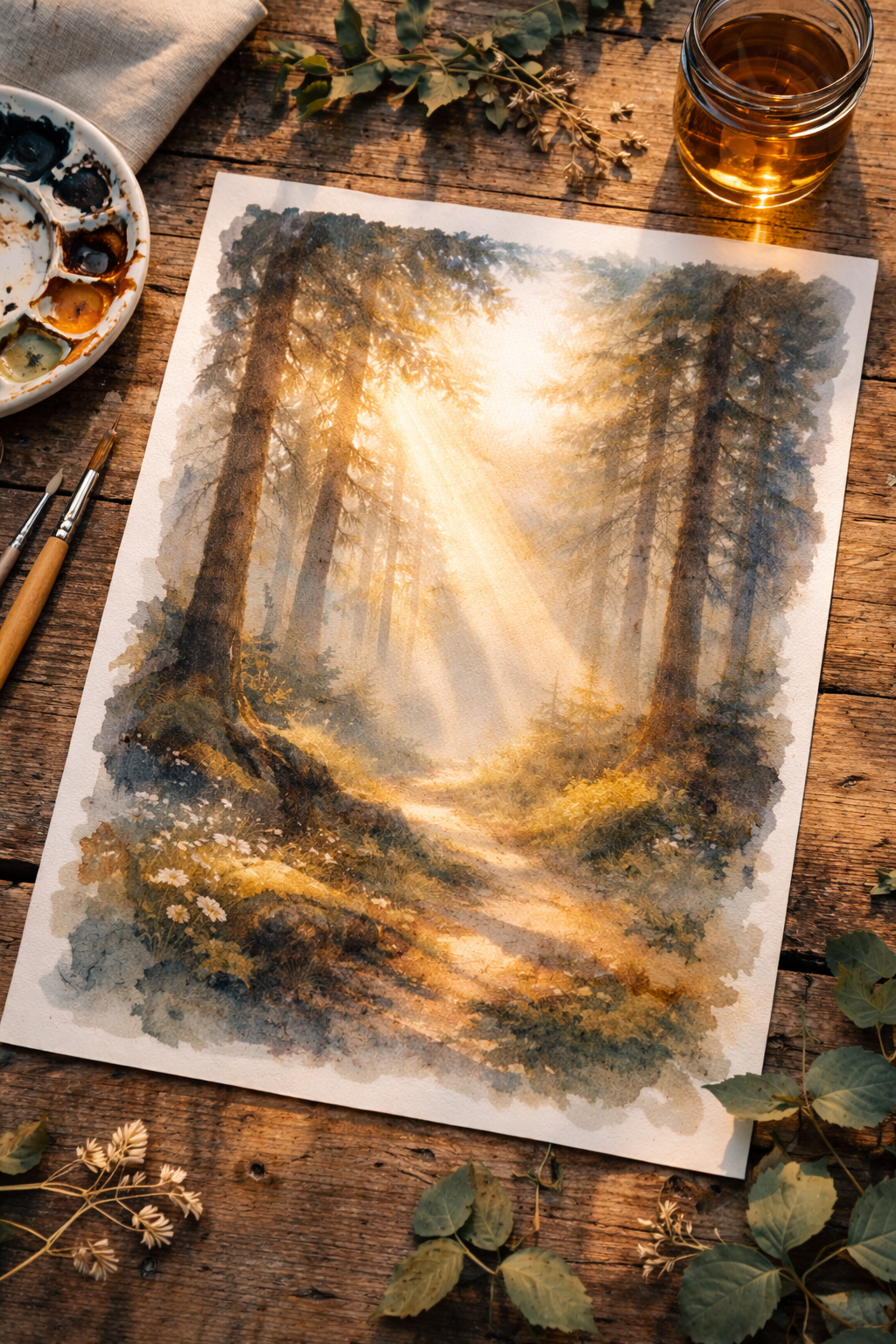 lesna sceneria akwarela