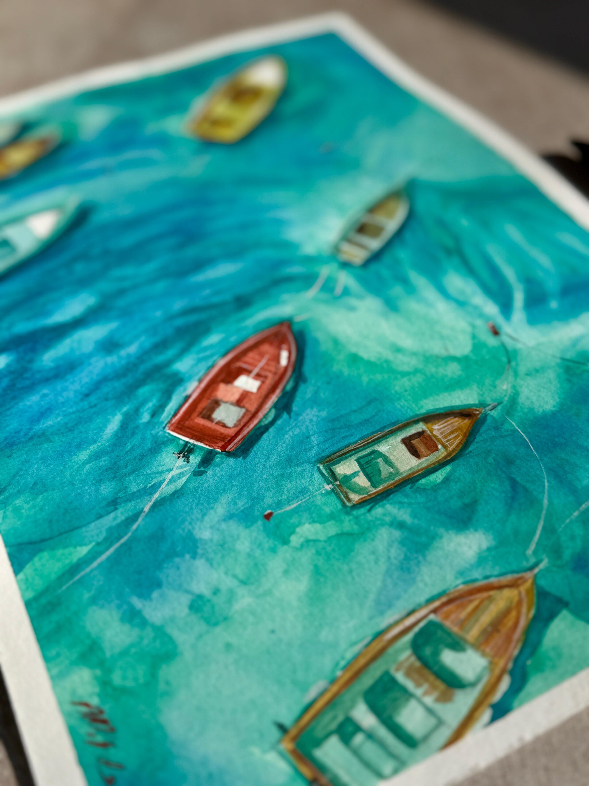 The Boats obraz akwarela łódki4