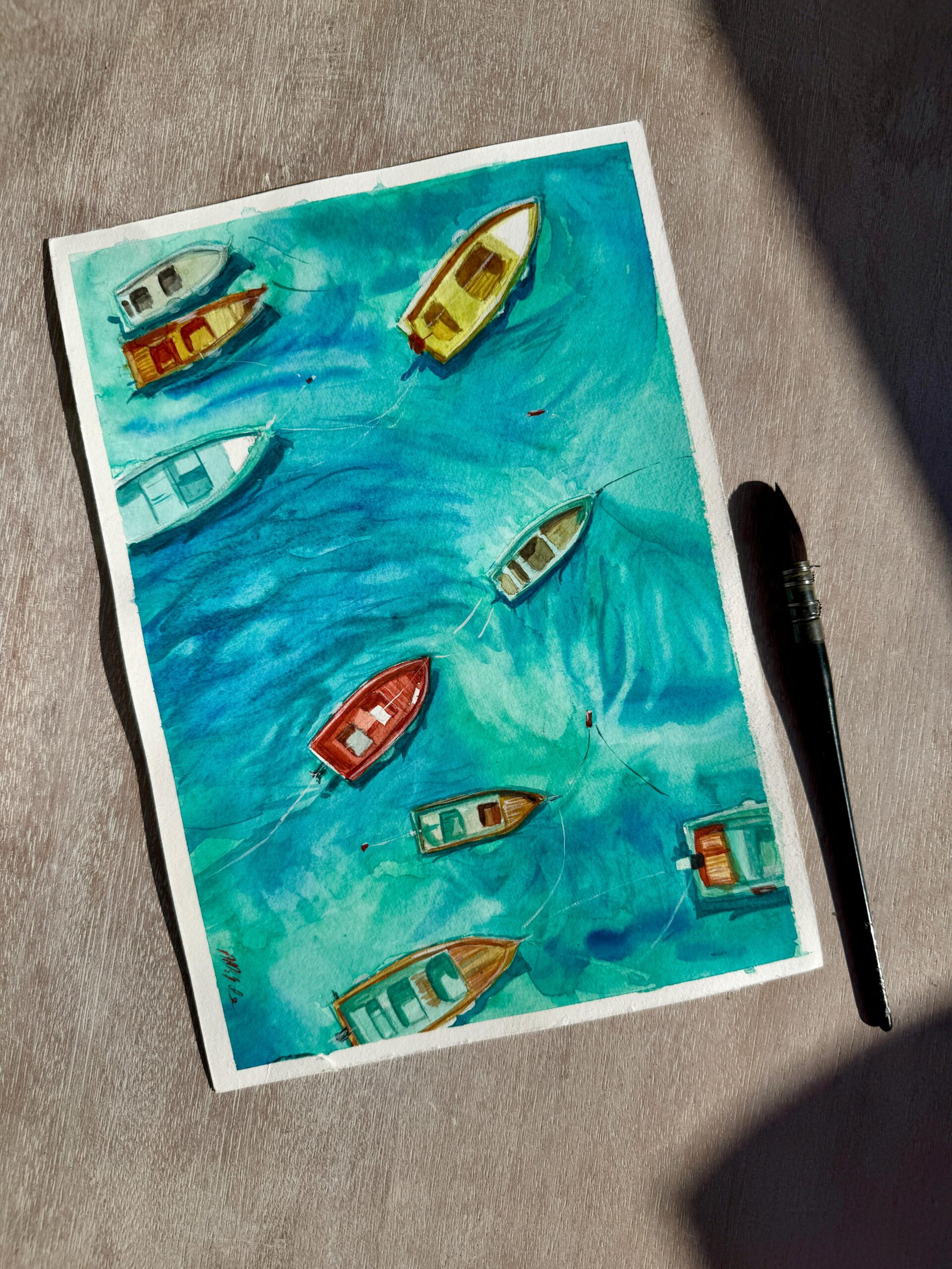 The Boats obraz akwarela łódki4