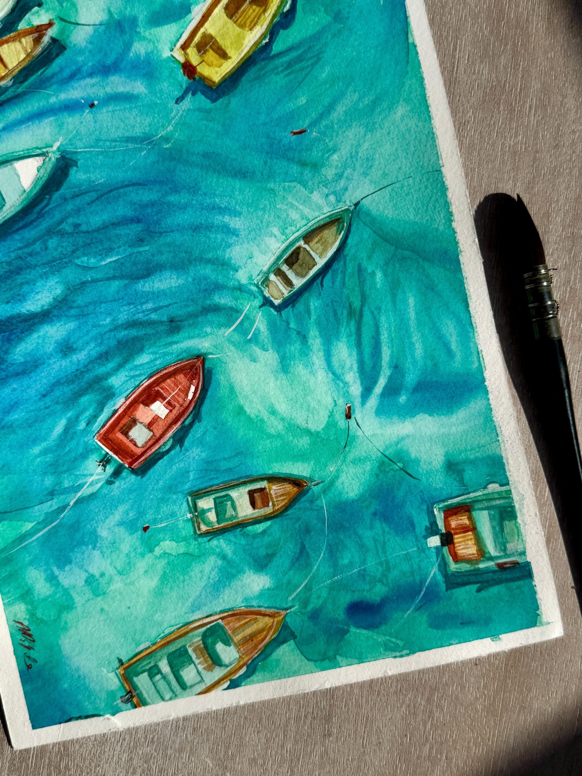 The Boats obraz akwarela łódki