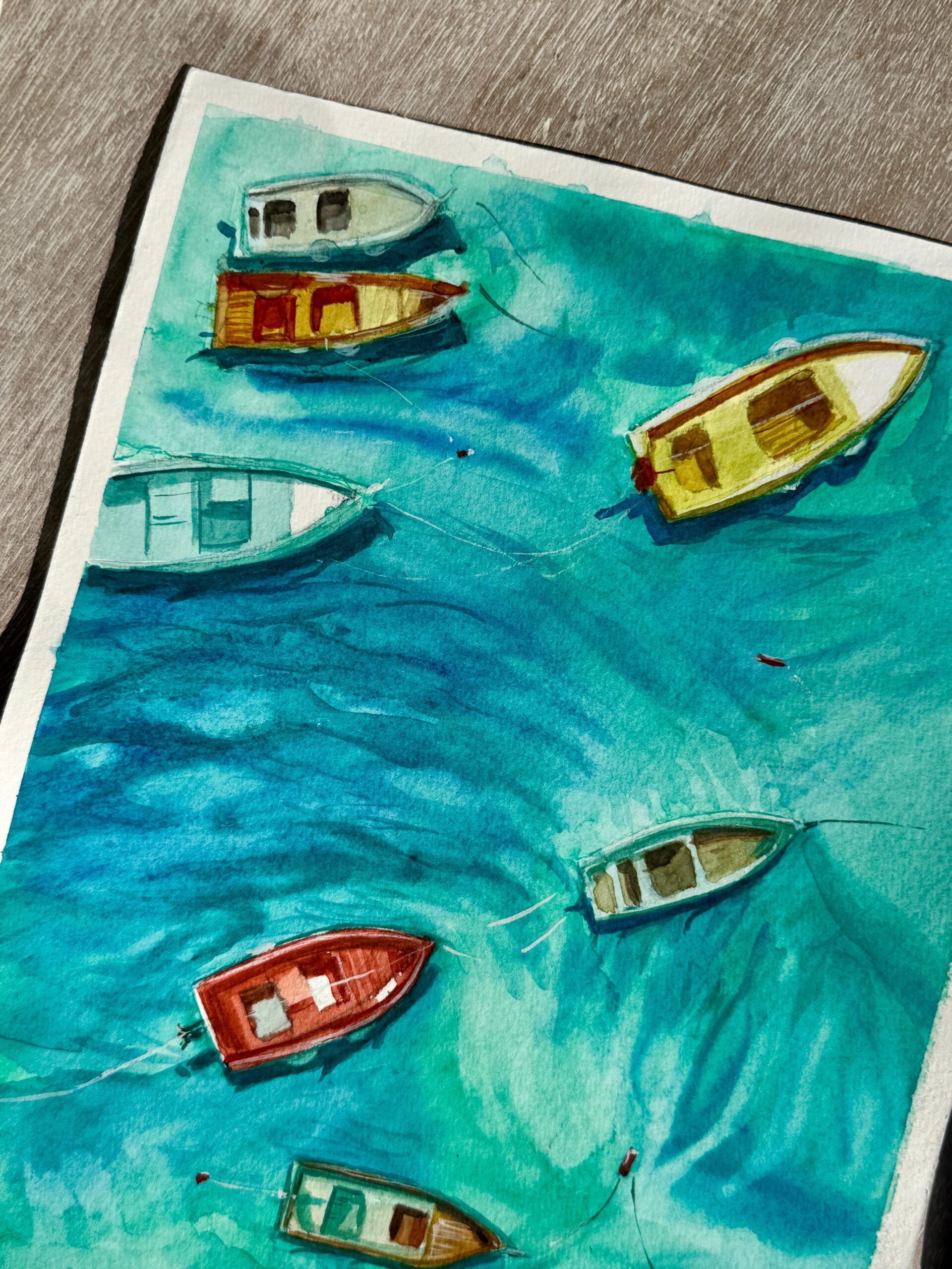 The Boats obraz akwarela łódki4