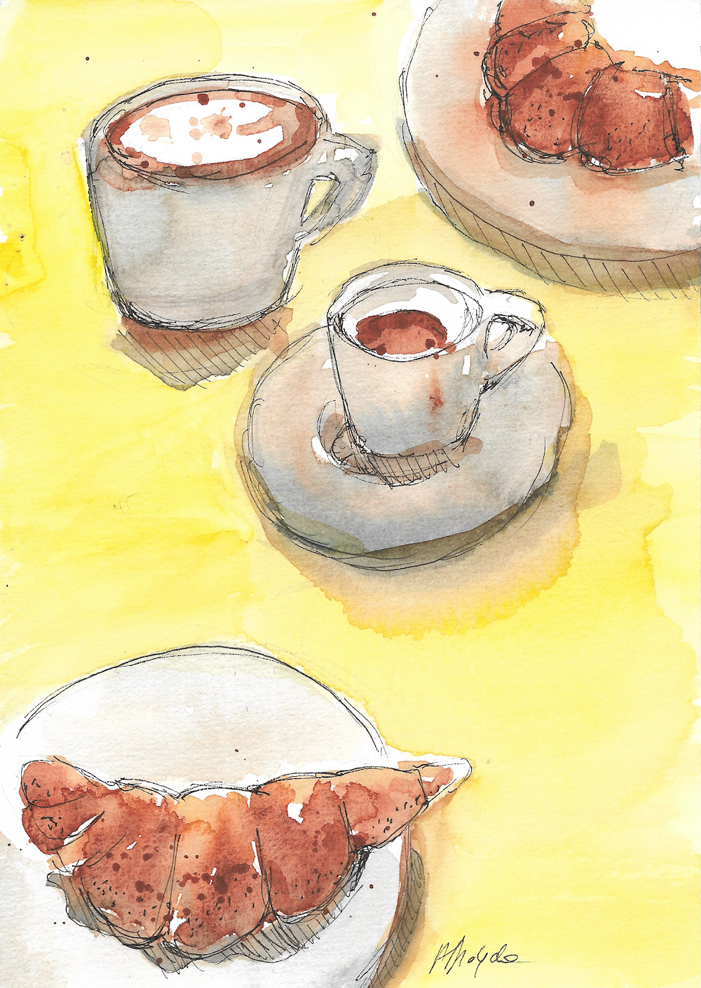 print cappuccino caffe croissant