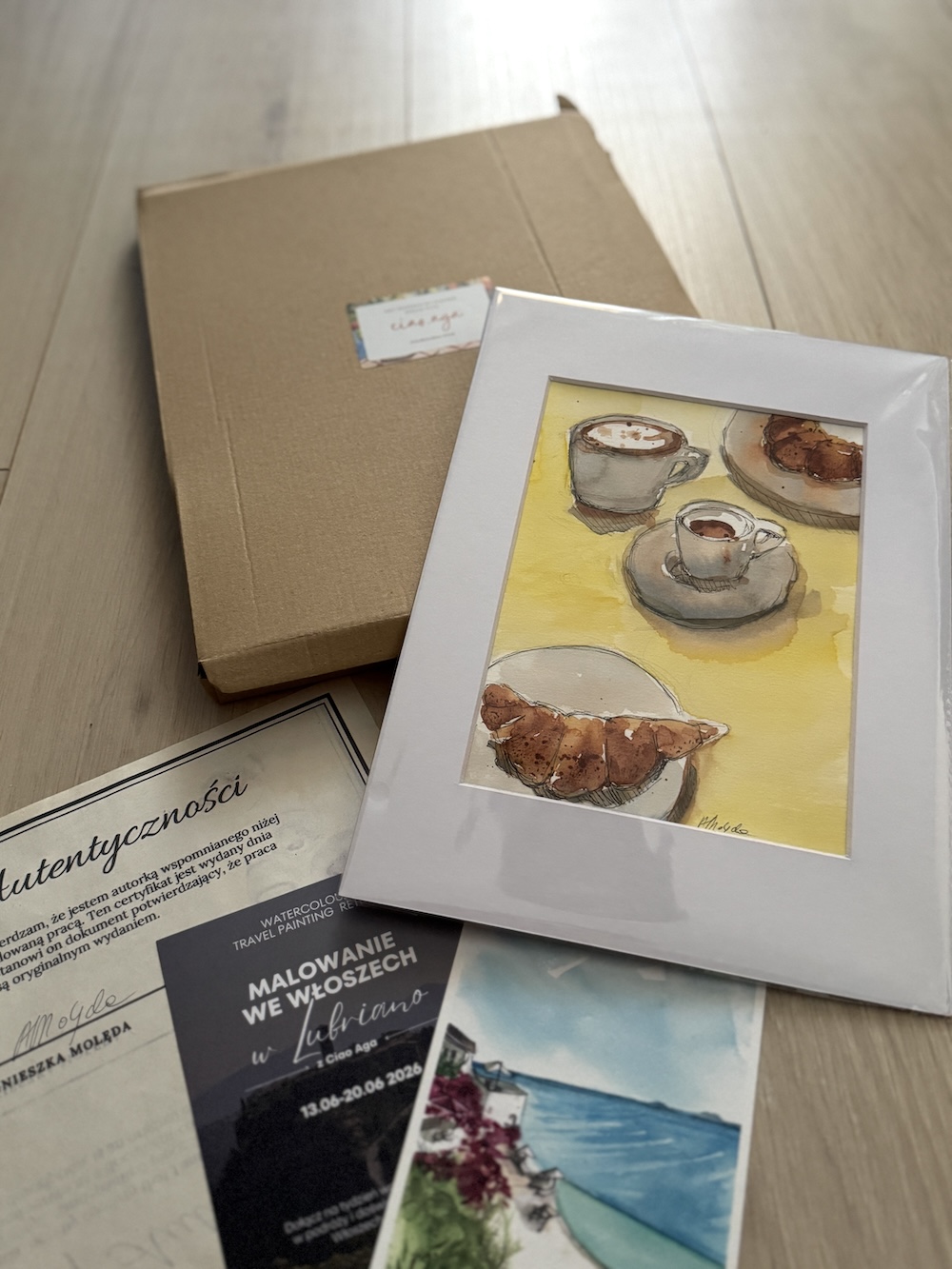 print cappuccino caffe croissant