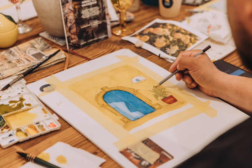 Travel painting w Krakowie – malowanie sycylijskich krajobrazów akwarelą podczas warsztatów dla firm