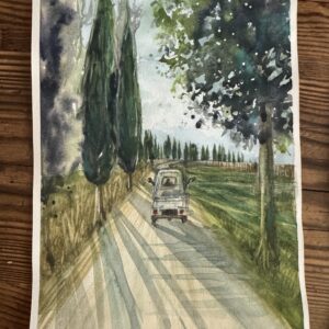 Toskańska alejka – obraz akwarelowy print